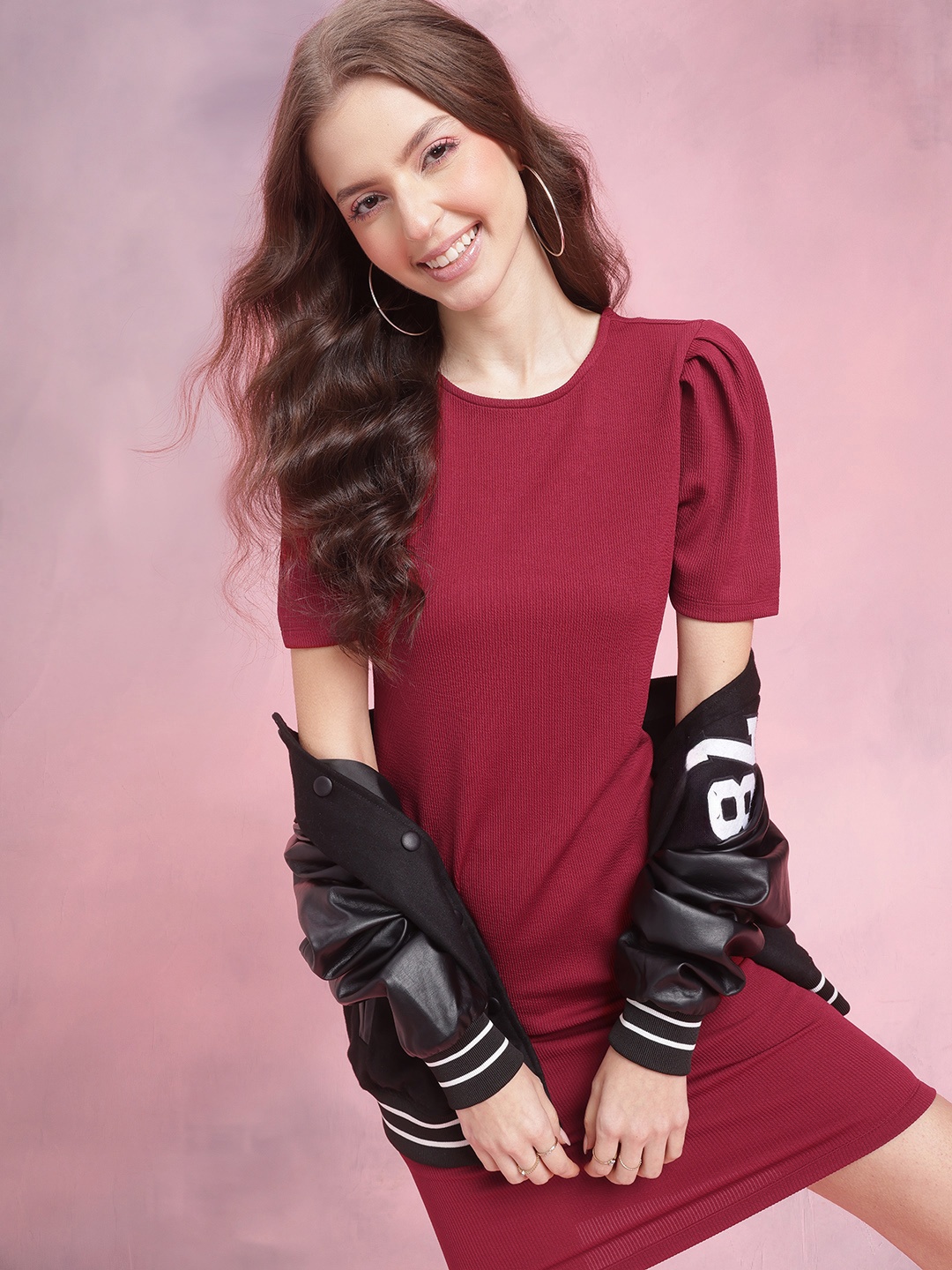 

DressBerry Puff Sleeve Bodycon Dress, Burgundy