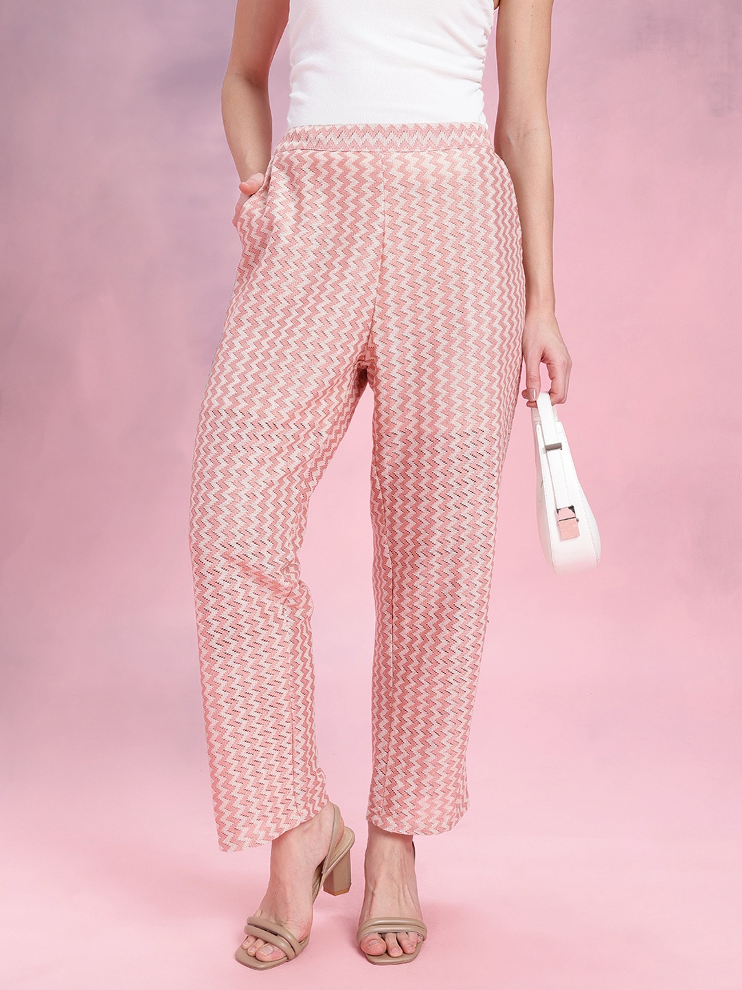 DressBerry Women Chevron Design Trousers, Beige