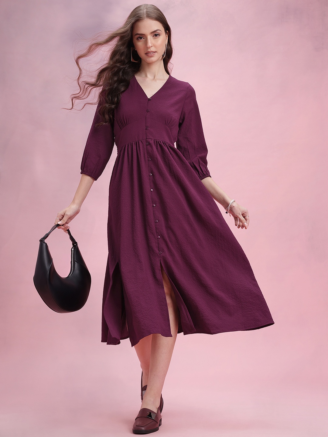 

DressBerry A-Line Midi Dress, Burgundy