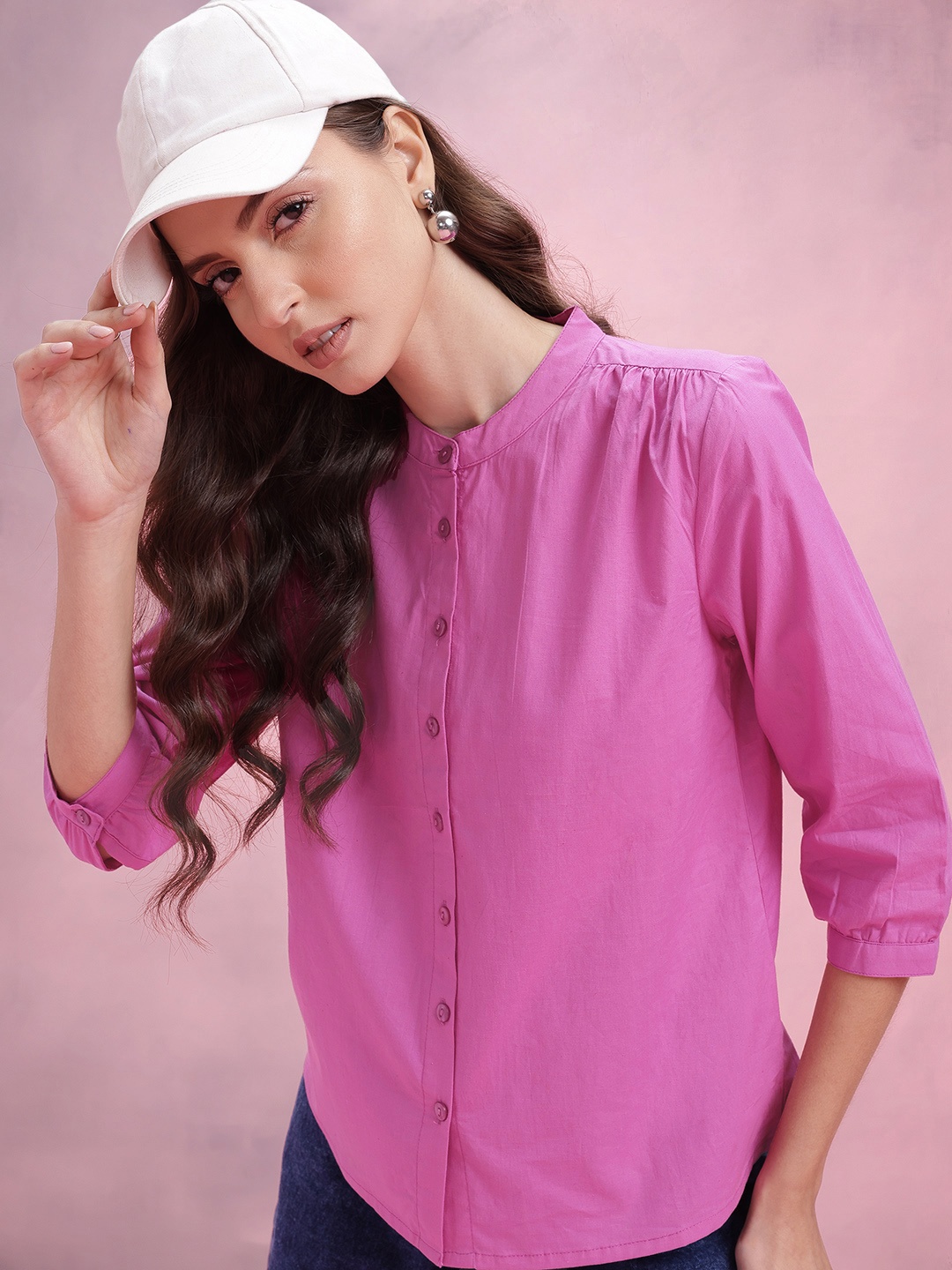 

DressBerry Shirt Style Pure Cotton Top, Pink