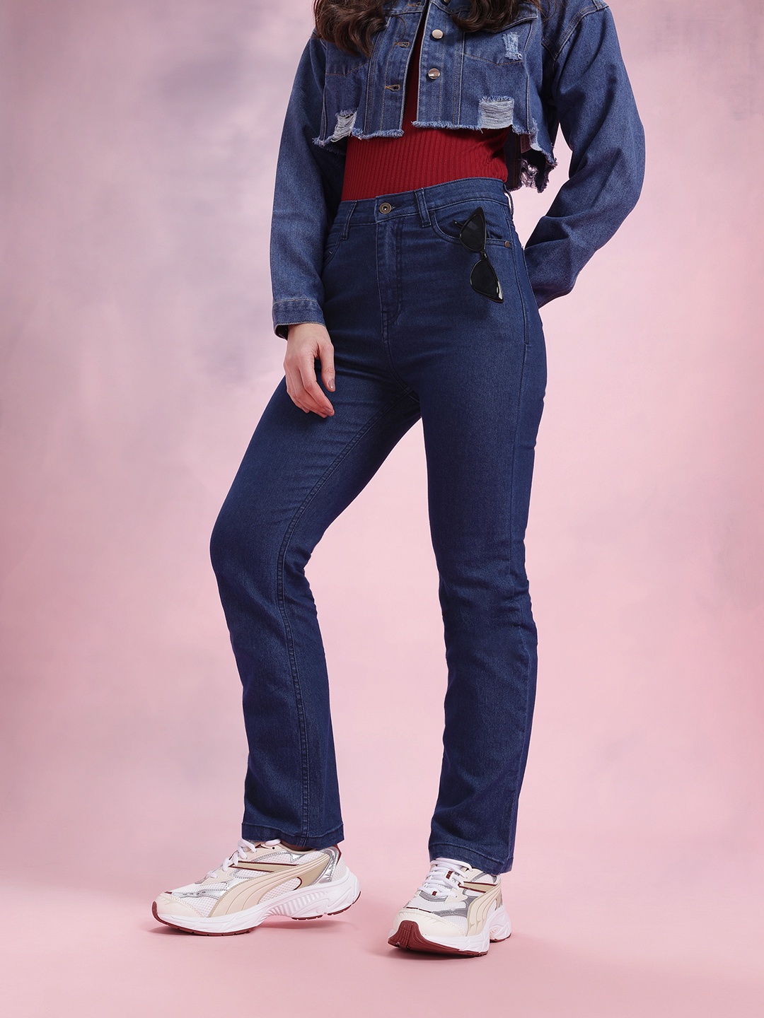 

DressBerry Women Straight Fit High-Rise Stretchable Jeans, Navy blue