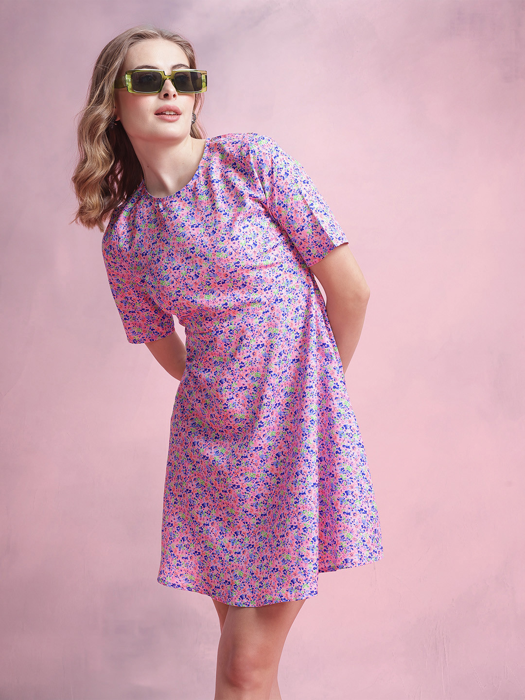 

DressBerry Floral Print A-Line Dress, Pink