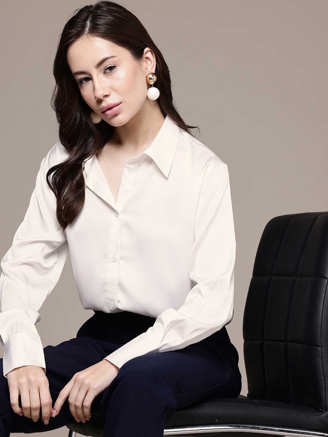 

French Connection Relaxed Fit Drop-Shoulder Sleeves Casual Shirt, White