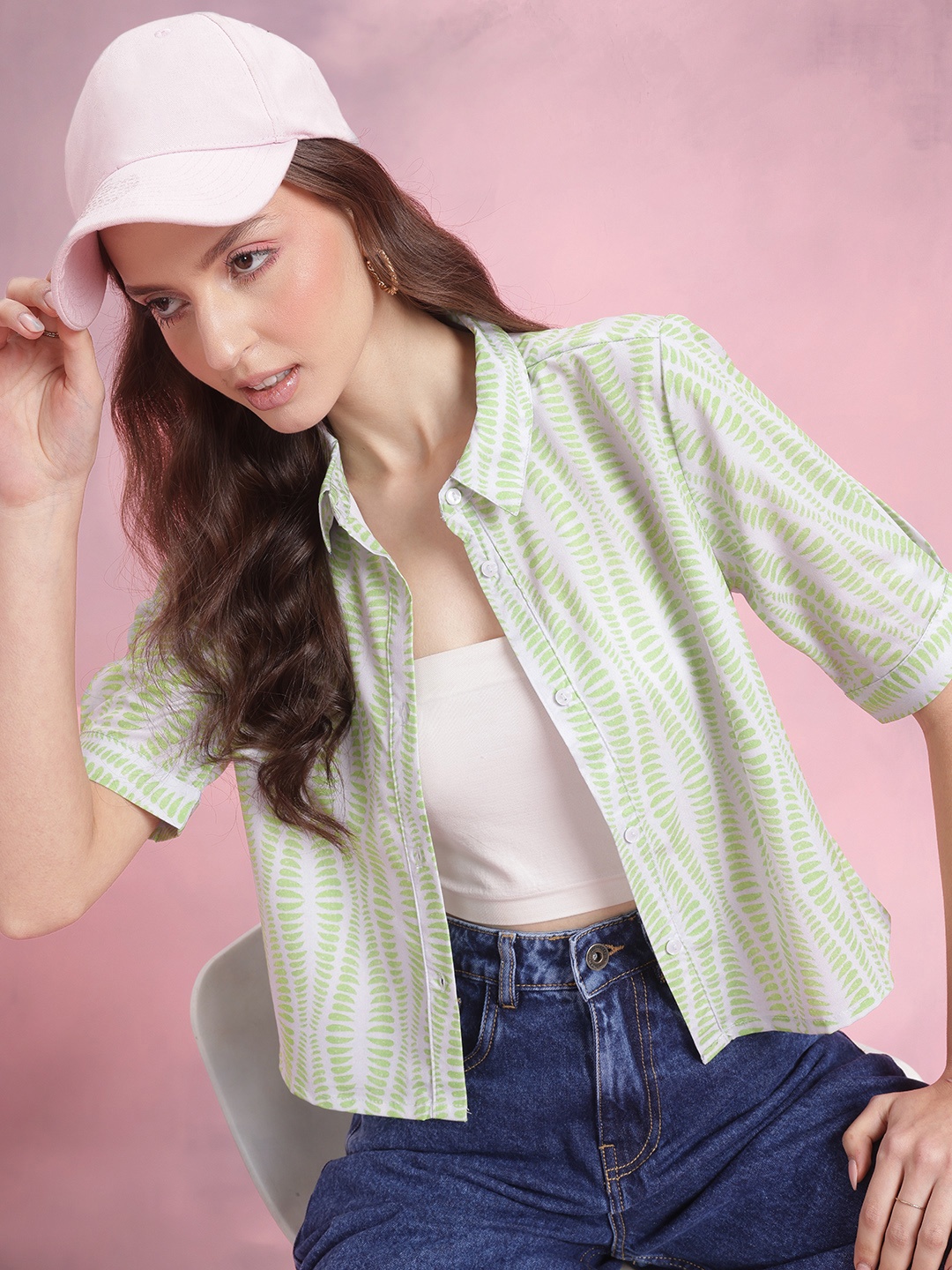 

DressBerry Opaque Printed Casual Shirt, Green