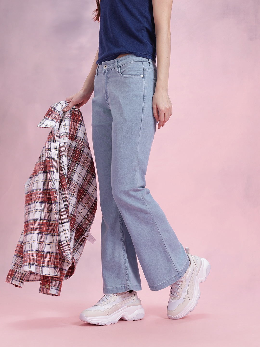 

DressBerry Women Wide Leg Mid-Rise Jeans, Blue