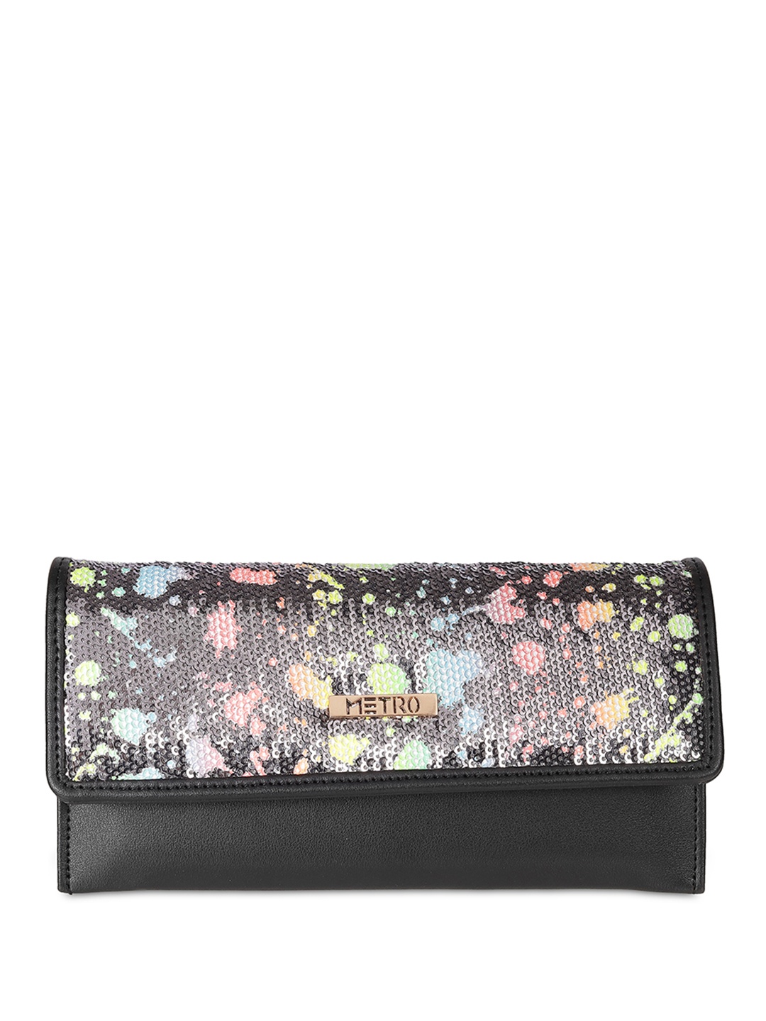 

Metro Women Abstract Two Fold Wallet, Black