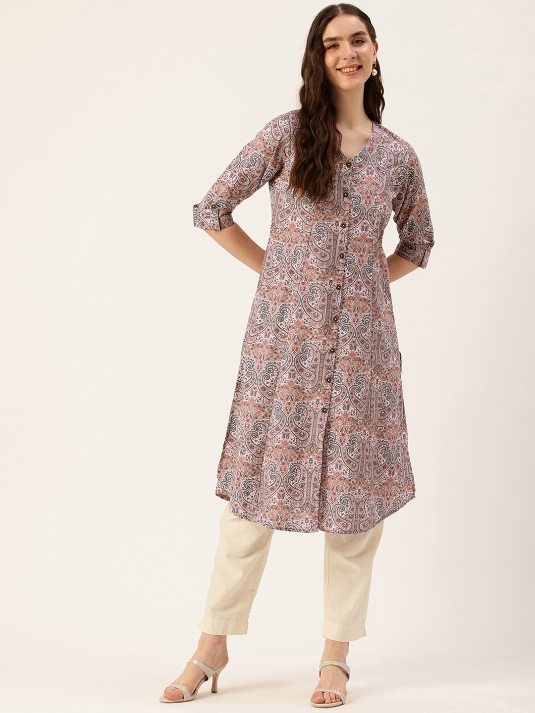 

AMUKTI Paisley Printed Kurta, Pink