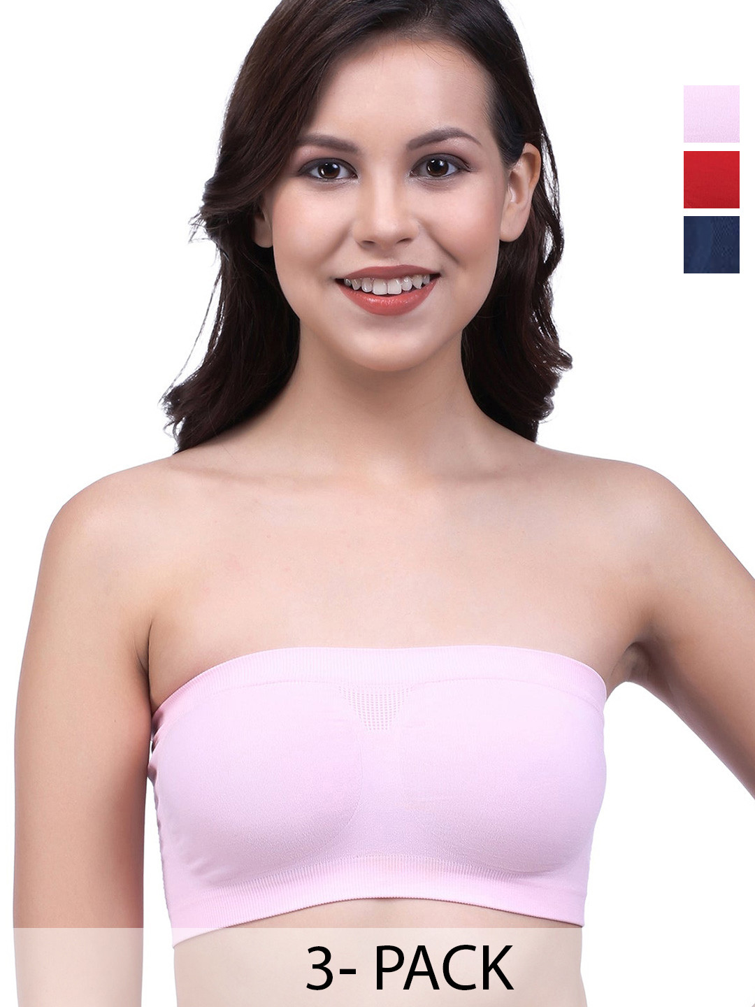 

INDIROCKS Women Combo 3 Strapless Non Padded Bandeau Bra, Navy blue