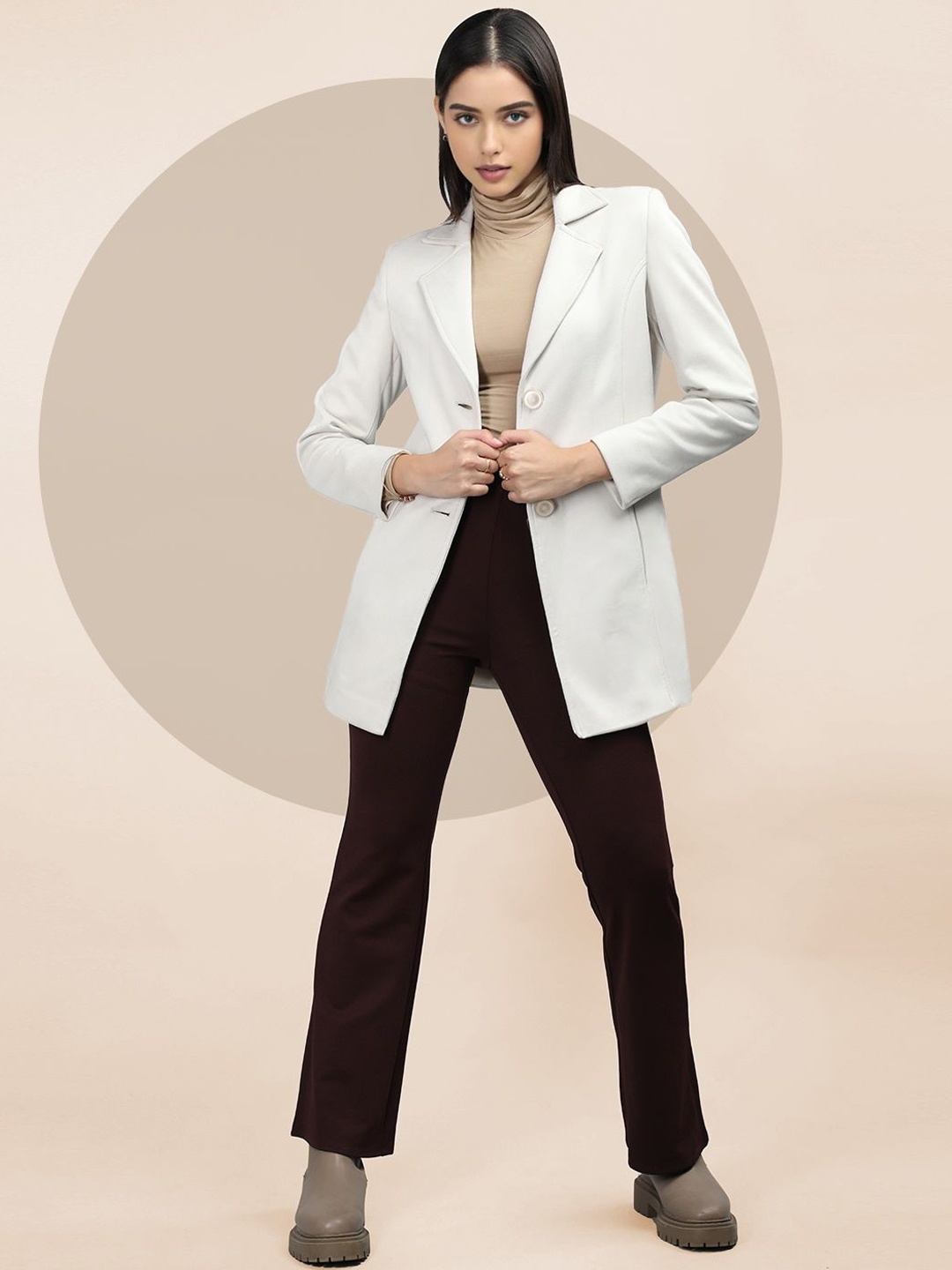 

The Roadster Lifestyle Co. Women Solid Woollen Single Breasted Overcoat, Off white