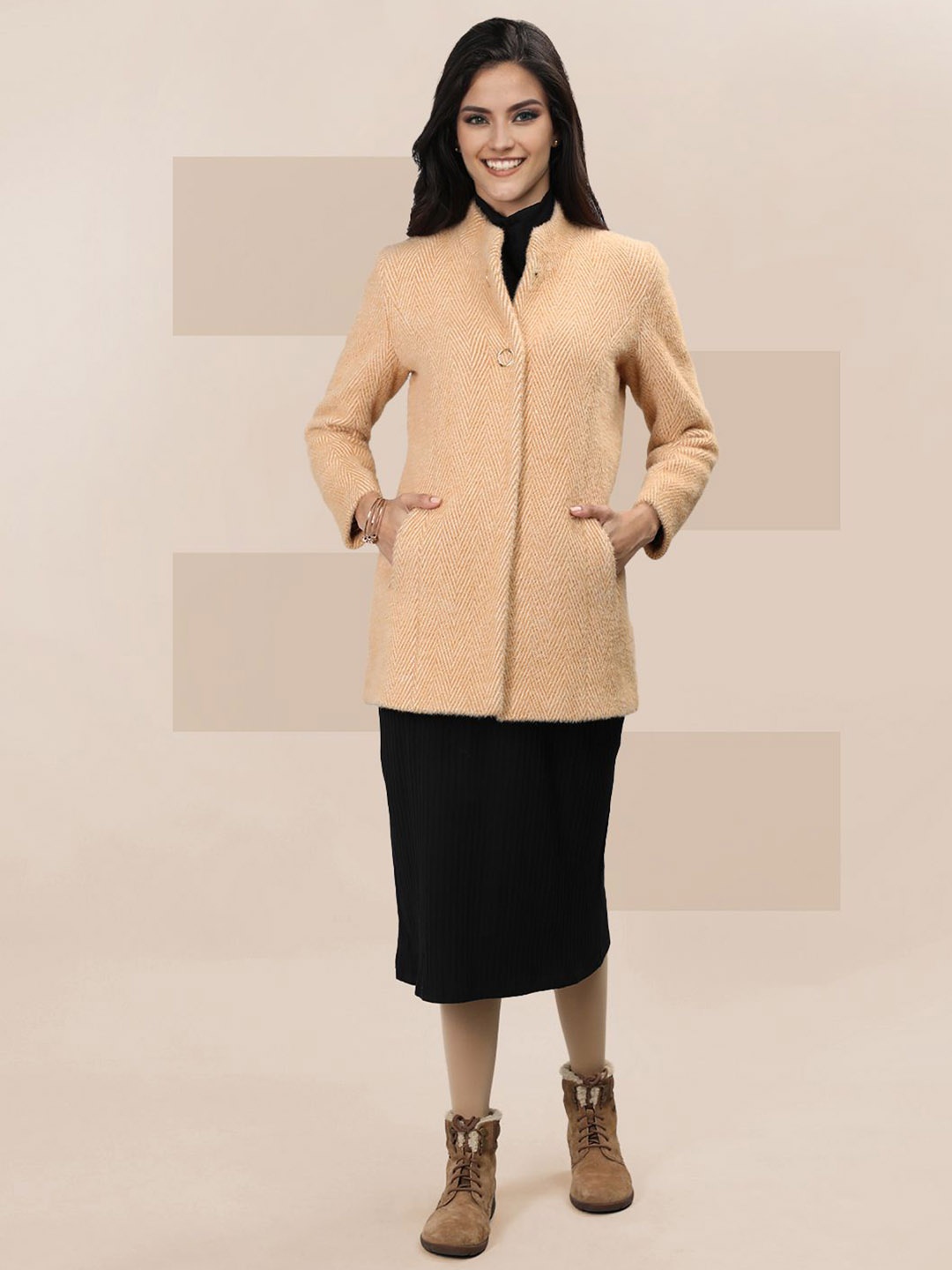 

The Roadster Lifestyle Co. Women Self Design Woollen Single-Breasted Overcoat, Orange