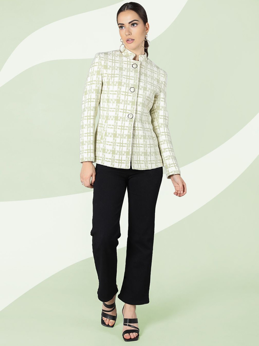 

The Roadster Lifestyle Co. Women Checked Woollen Single Breasted Overcoat, Green
