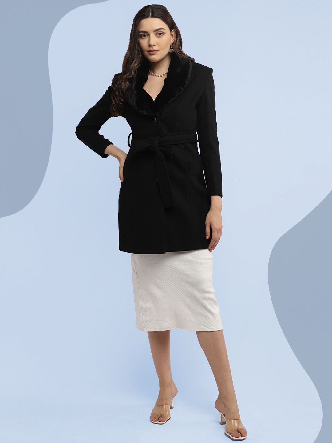 

The Roadster Lifestyle Co. Women Woollen Single-Breasted Solid Woollen Overcoat, Black