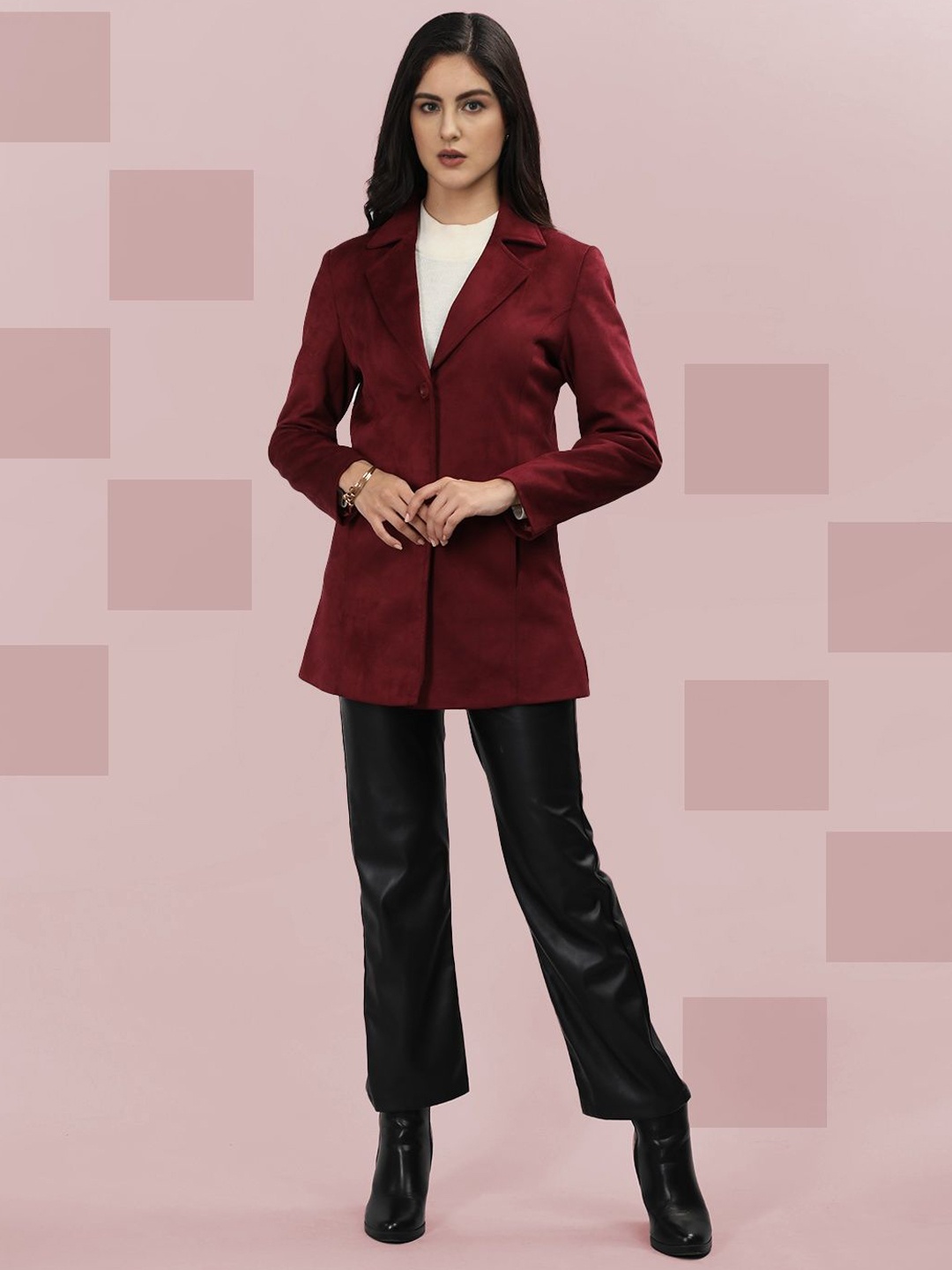 

The Roadster Lifestyle Co. Women Solid Single Breasted Woollen Overcoat, Maroon