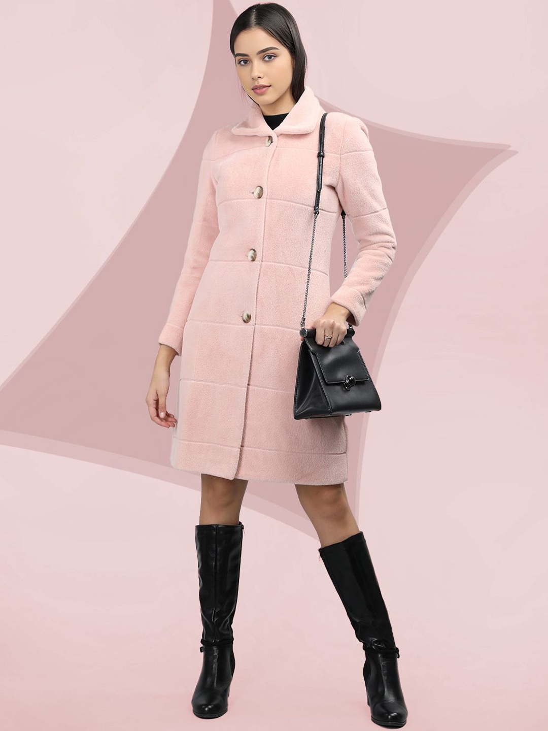 

The Roadster Lifestyle Co. Women Self Design Single Breasted Woollen Overcoat, Pink