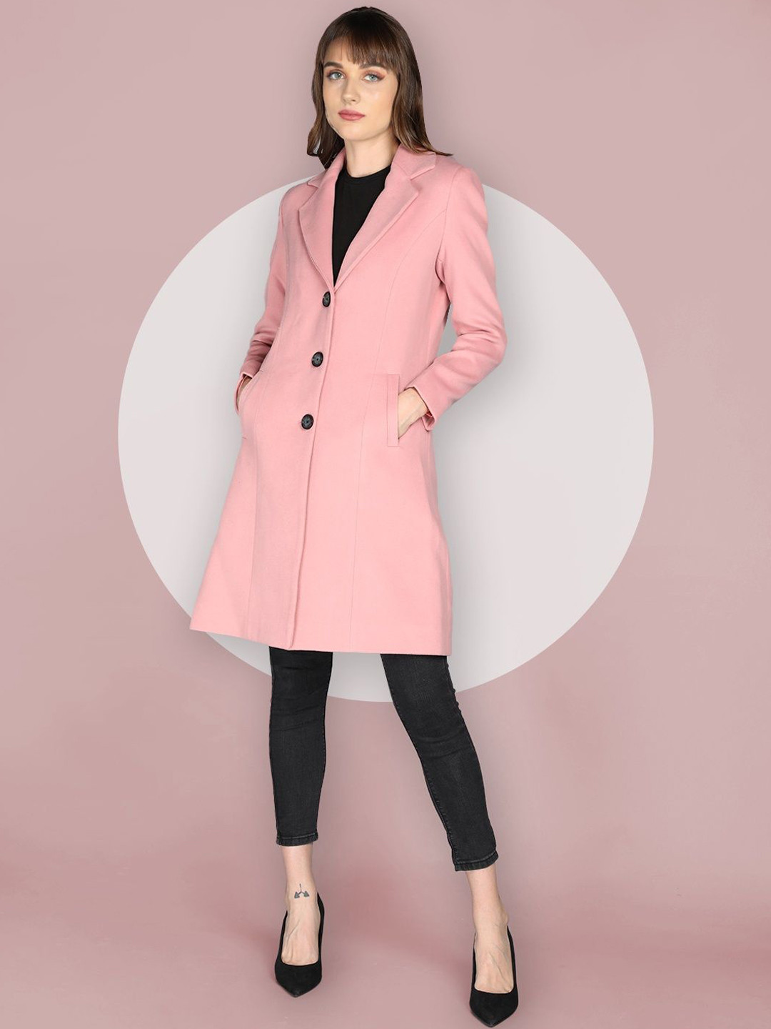 

The Roadster Lifestyle Co. Women Solid Woollen Single Breasted Overcoat, Pink