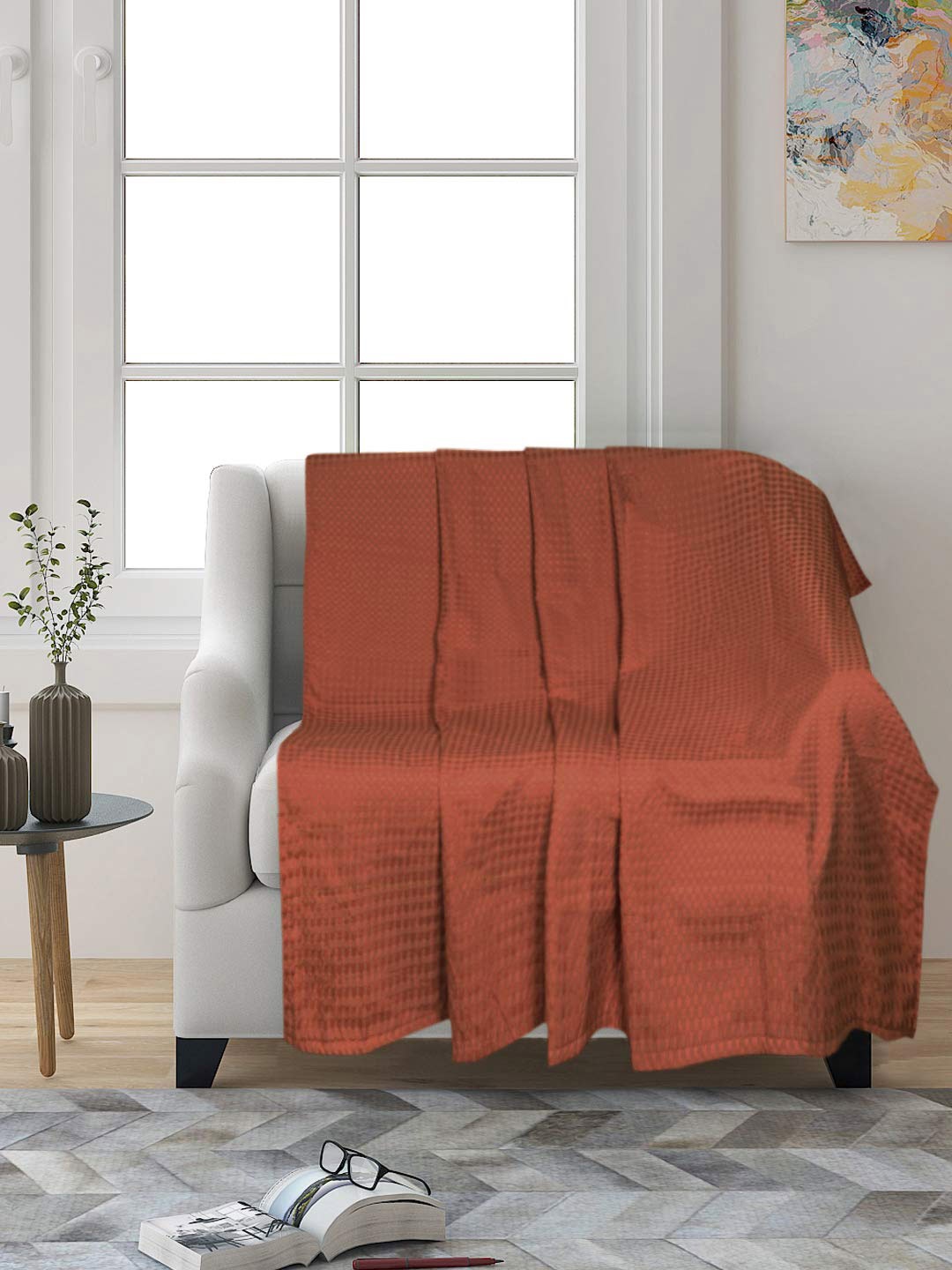 

Saral Home Brown 2 Pieces Checked Cotton Sofa Cover Throws
