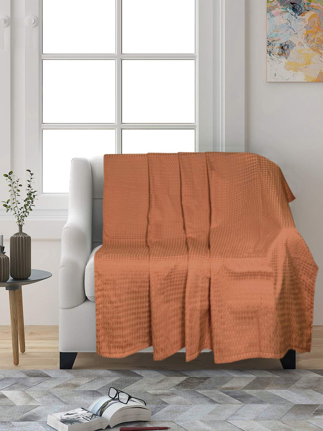 

Saral Home Beige 2 Pieces Printed Cotton Sofa Cover Throws