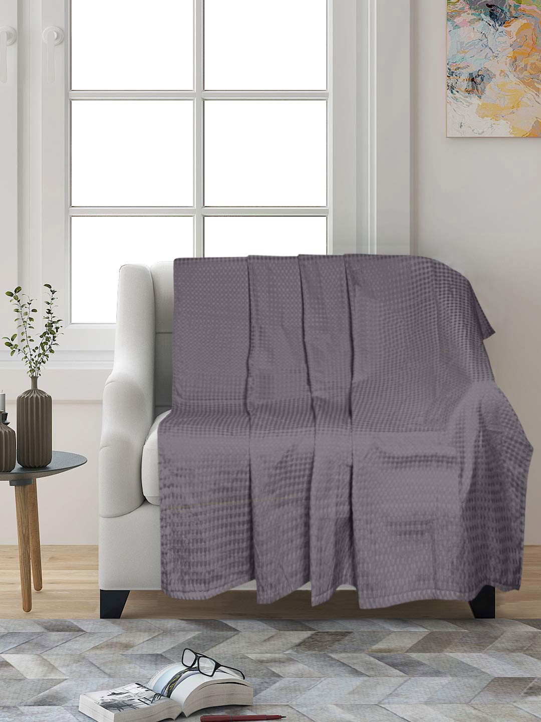 

Saral Home Grey 2 Pieces Printed Cotton Washable Sofa Cover Throws