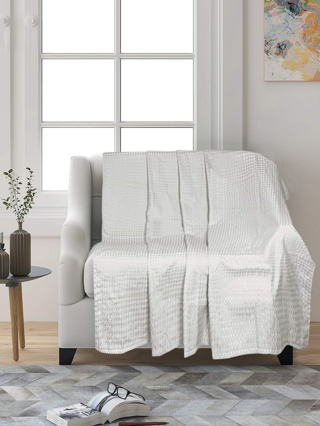 

Saral Home White 2 Pieces Waffled Cotton Washable Sofa Cover Throws