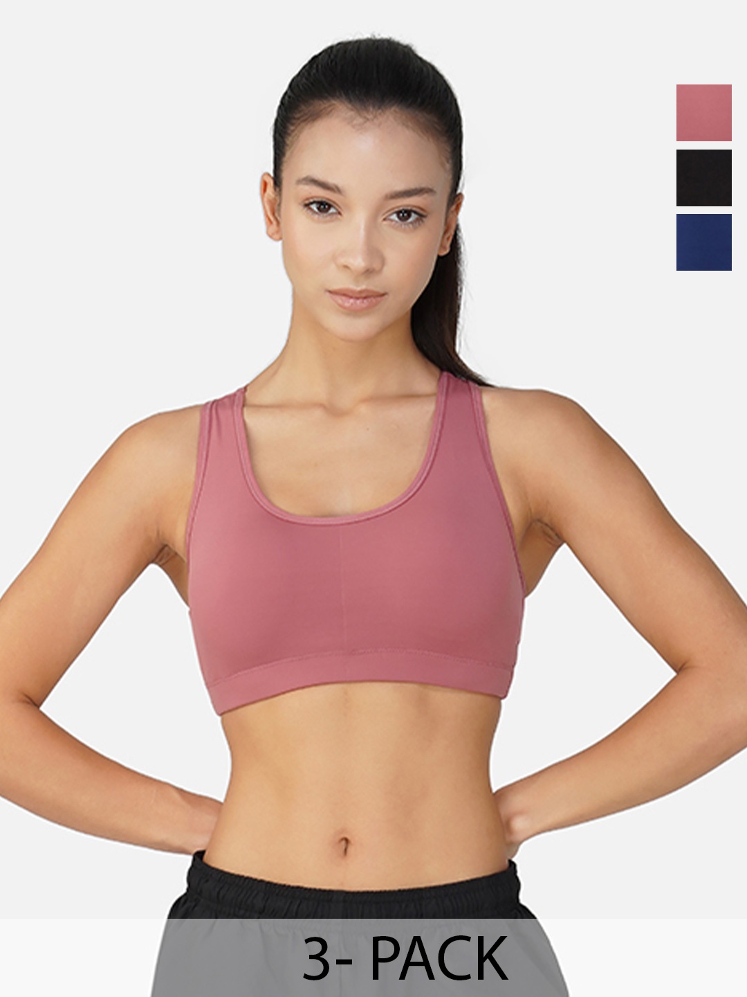 

INGRID Women Breathable Fabric Cotton Everyday Non Wired High Impact Gym Bras, Black