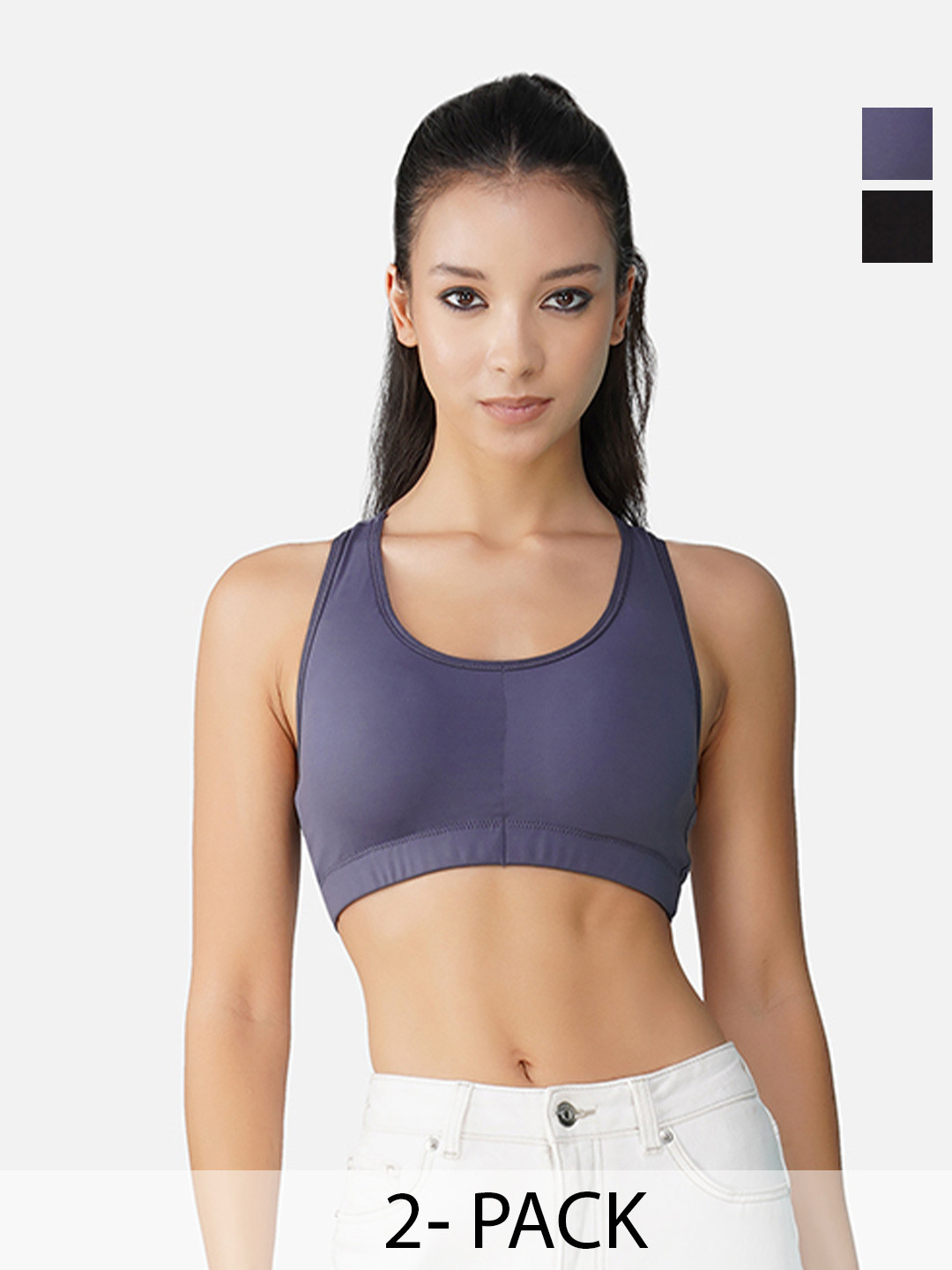 

INGRID Women Breathable Fabric Cotton Everyday Non Wired High Impact Gym Bras, Black