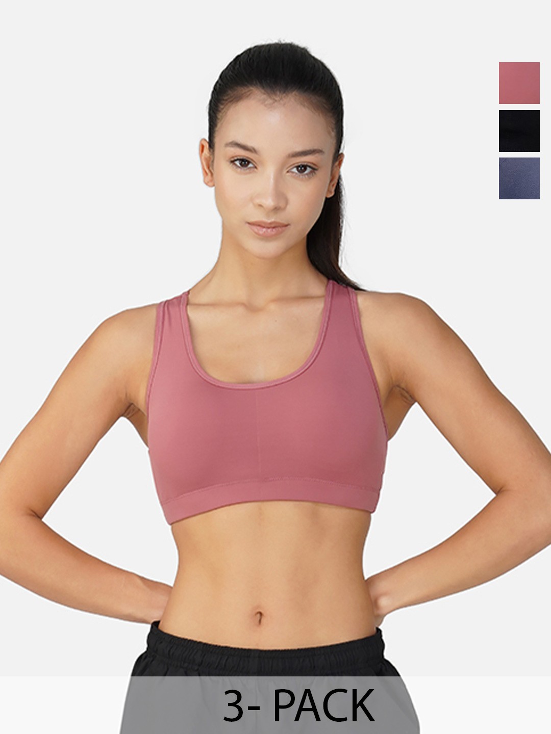 

INGRID Women Breathable Fabric Cotton Everyday Non Wired High Impact Gym Bras, Black