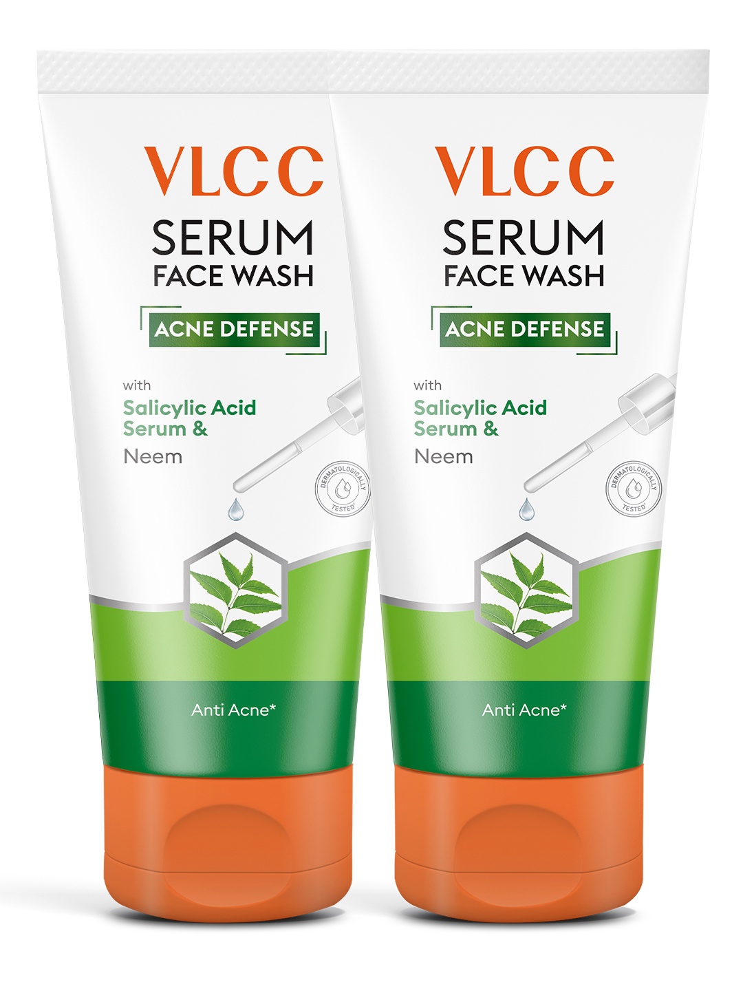 

VLCC Set Of 2 Acne Defense Serum Face Wash With Salicylic Acid - 150 ml Each, Green