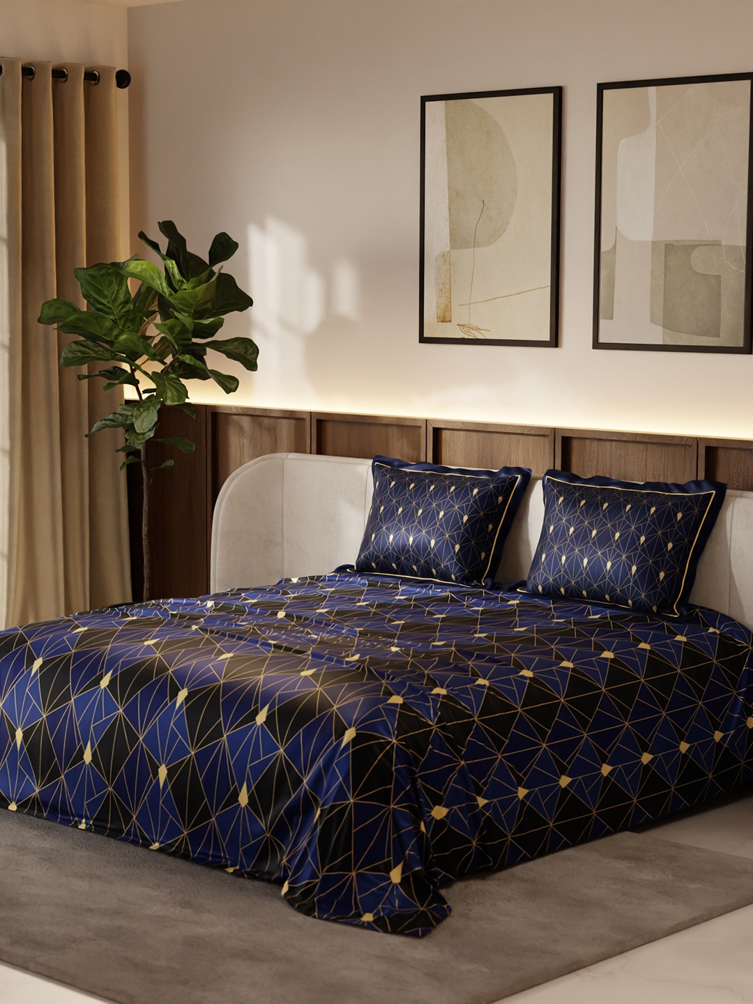 

Stoa Paris Blue Lumiere Collection King Bedsheet With 2 Pillow Covers, Navy blue