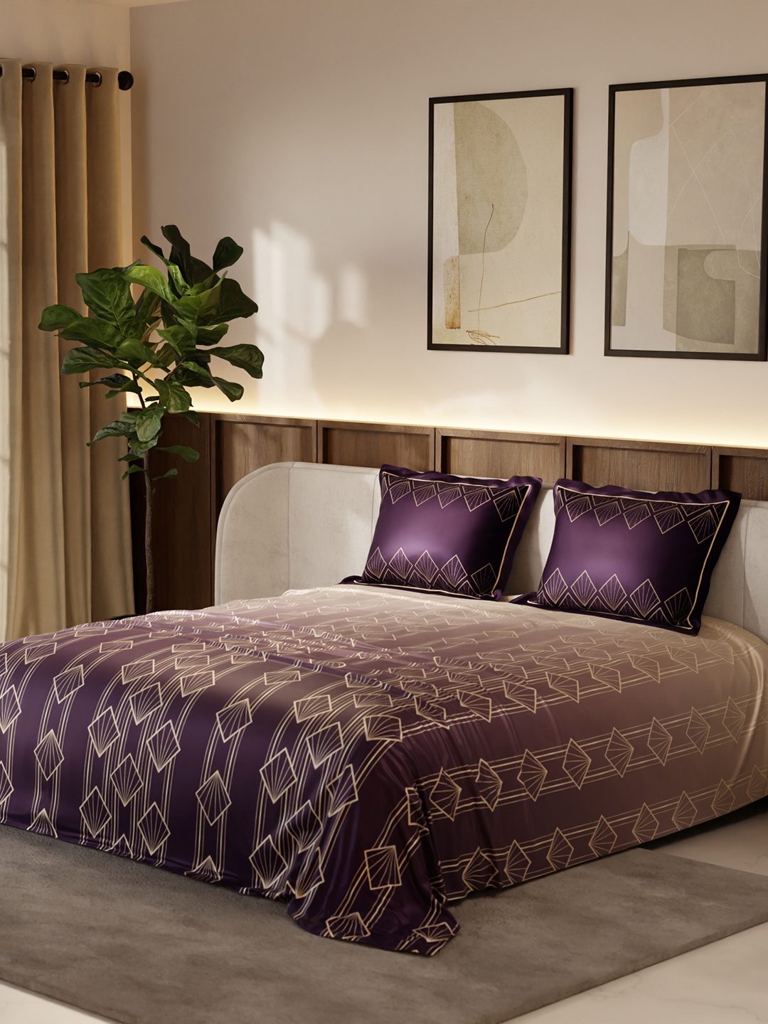 

Stoa Paris Plum Lumiere Collection King Bedsheet With 2 Pillow Covers, Purple