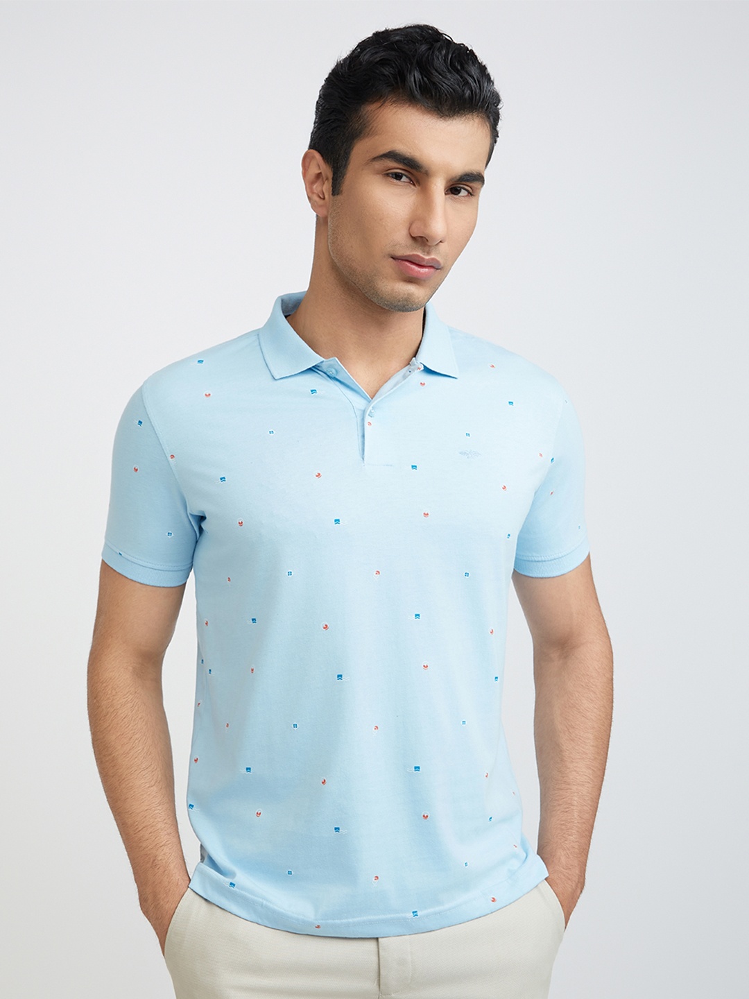 

Park Avenue Men Conversational Printed Polo Collar Cotton T-shirt, Blue