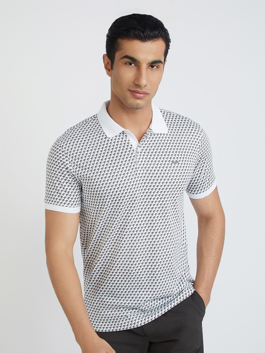 

Park Avenue Men Conversational Printed Polo Collar Cotton T-shirt, White