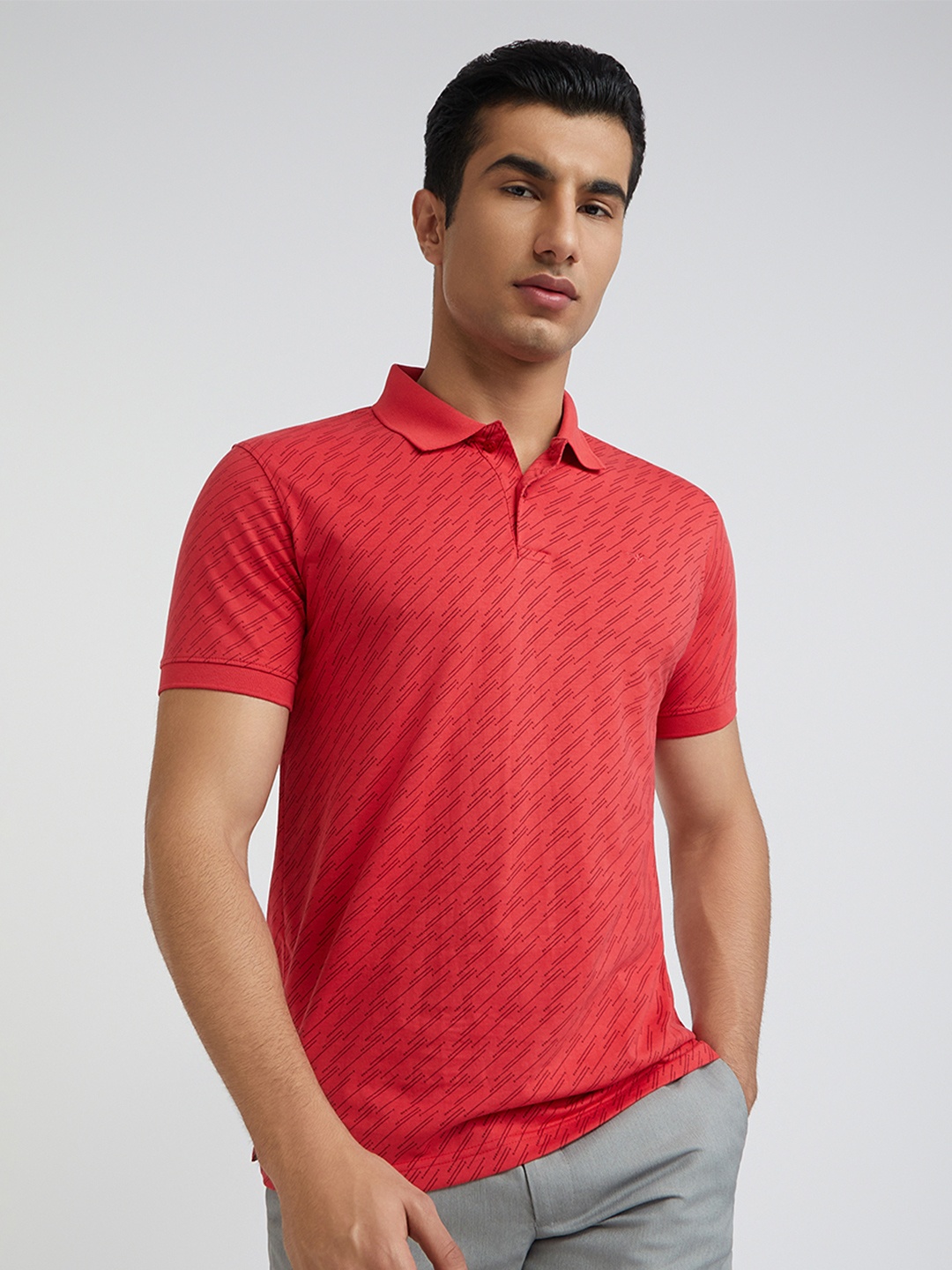 

Park Avenue Men Abstract Printed Polo Collar Cotton T-shirt, Red