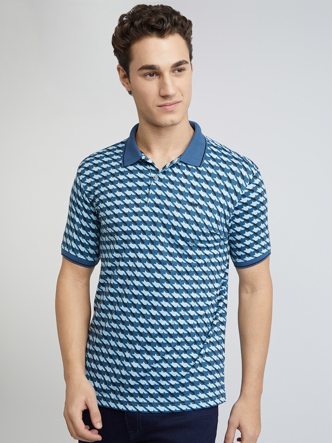 

Park Avenue Men Conversational Printed Polo Collar Cotton T-shirt, Blue