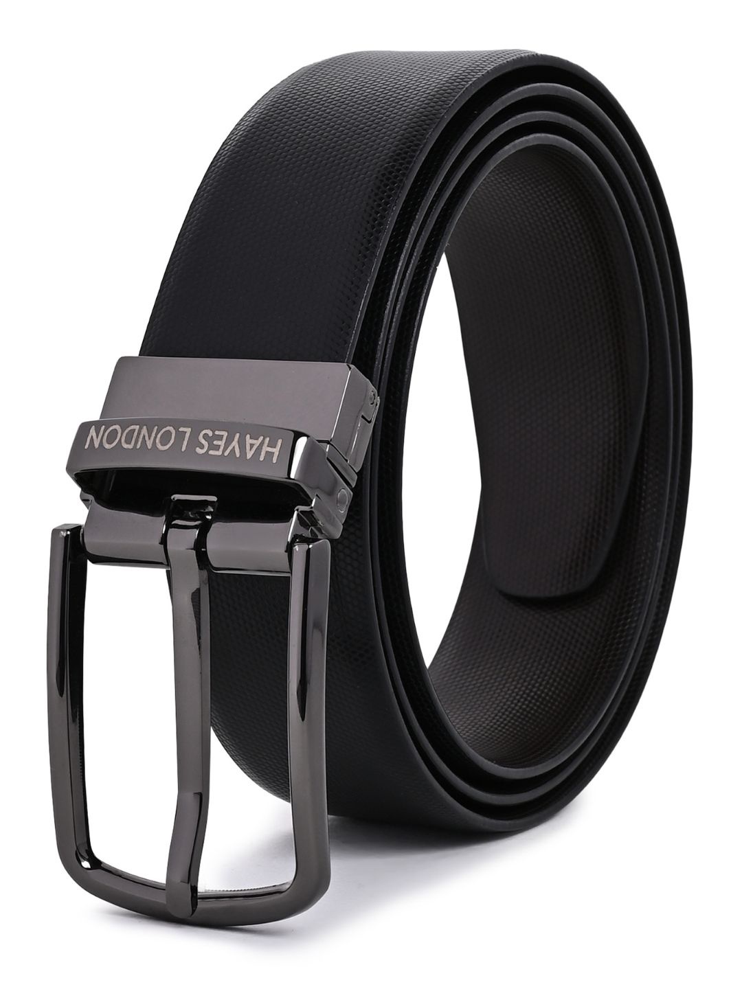 

Hayes London Men Leather Belts Reversible Formal Belt with Metal Buckle Braided, Black