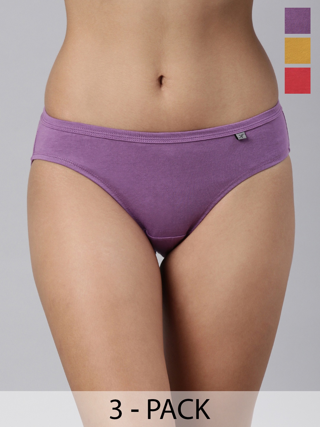 Kryptic Pack Of 3 Cotton Bikini Briefs KRWBR609_601_602_R4, Purple