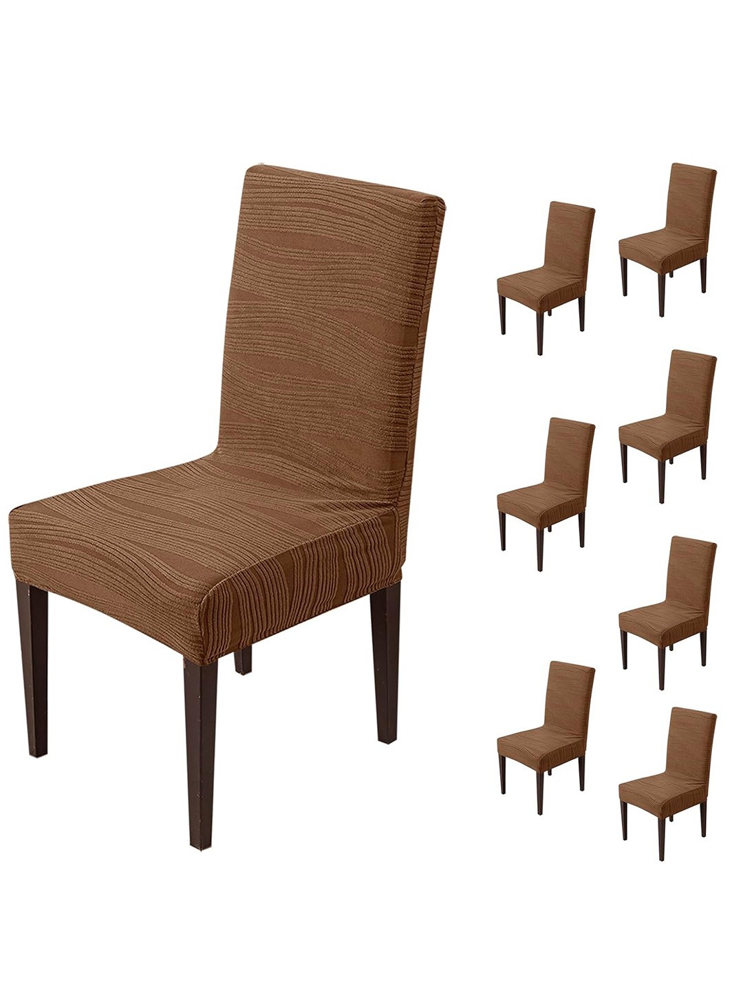 

HOUSE OF QUIRK Camel Brown 8 Pieces Textured Stretchable Chair Covers