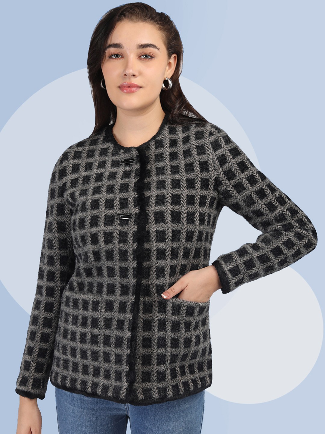 

The Roadster Lifestyle Co. Women Checked Woollen Single Breasted Overcoat, Black
