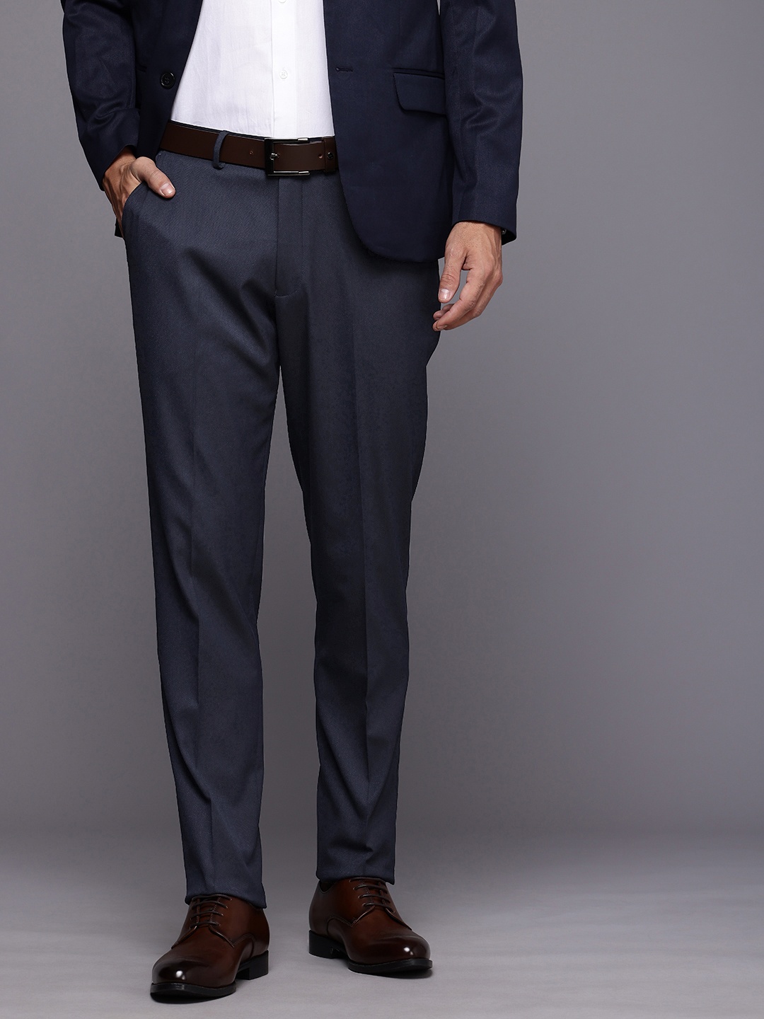

SUITLTD Men Smart Slim Fit Trousers, Navy blue