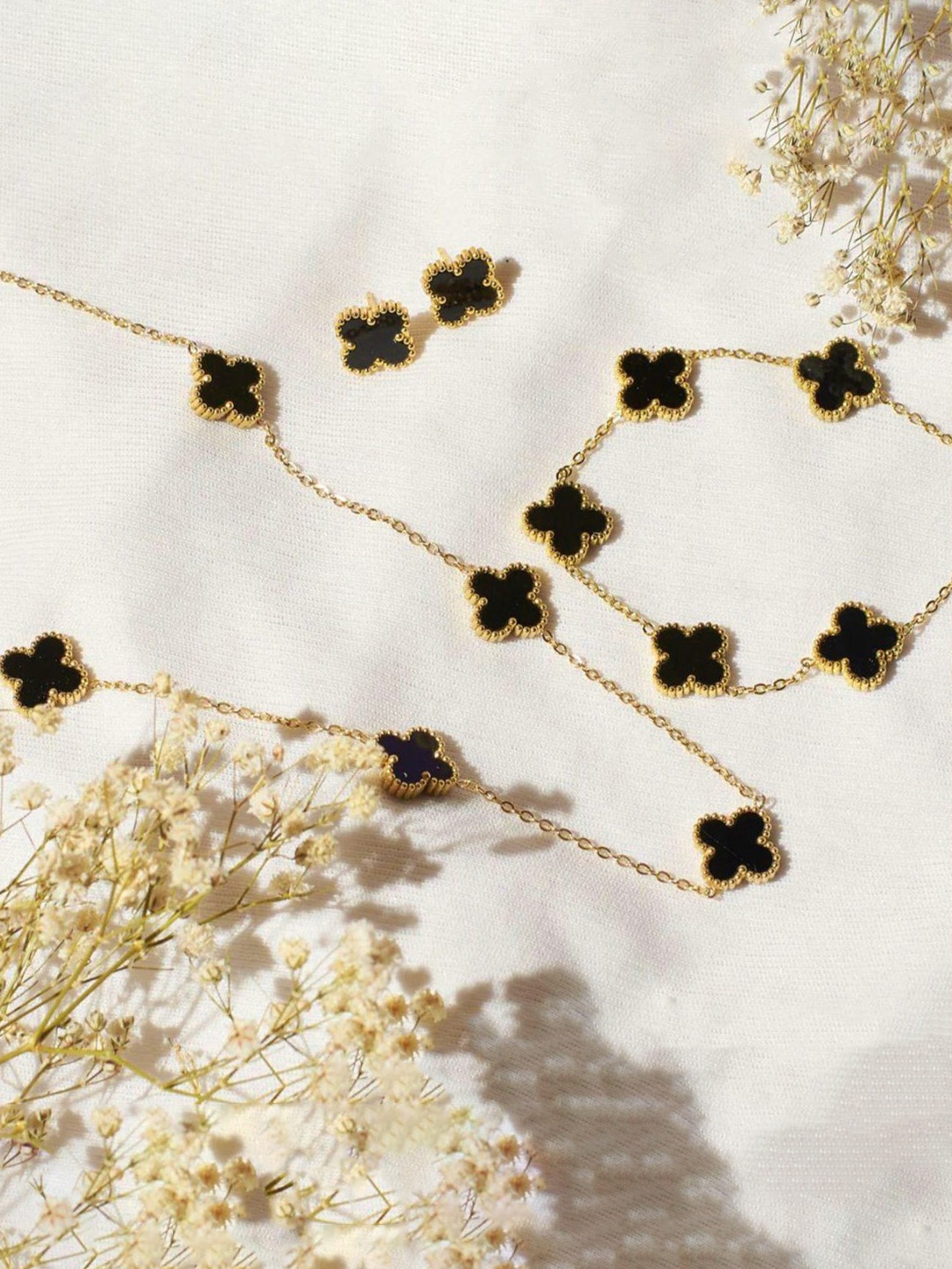 

Designs & You Gold Plated Stone Studded Anti Tarnish Clover Jewellery Set