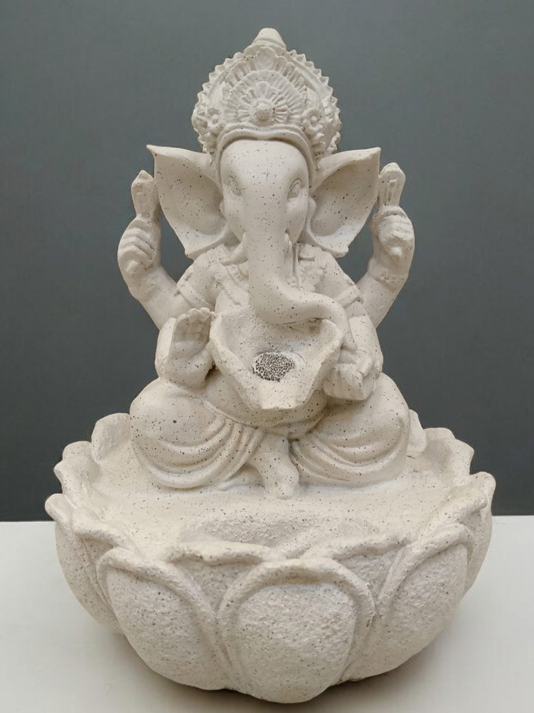 

SANKALAN CREATIONS White Religious Ganesha Idol Indoor Stoned Fountain Showpiece