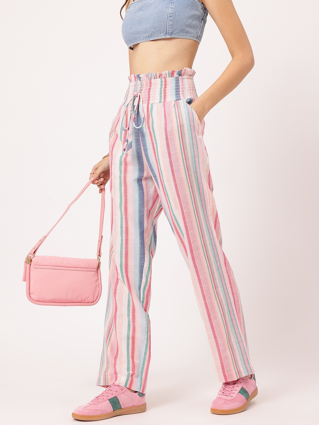 

DressBerry Women Elevated Essentials Striped Trousers, Pink