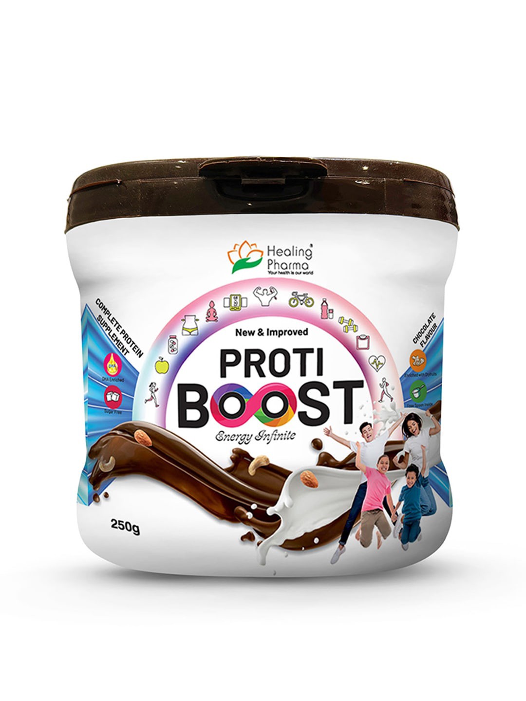 

Healing Pharma Proti Boost Whey Protein Powder - 250 g - Chocolate Flavor, Brown