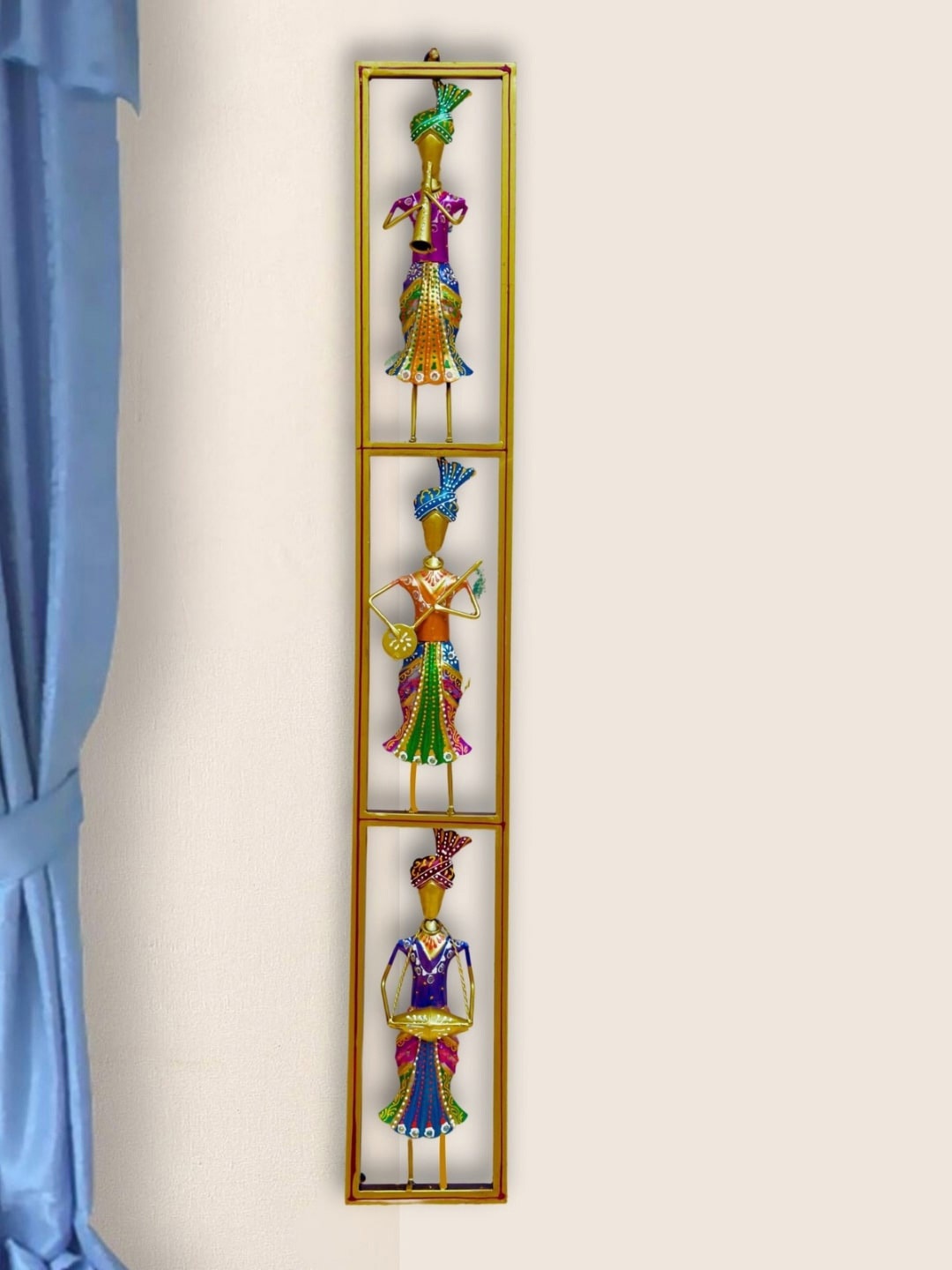 

RSN Blue & Red Rajasthani 3 Musicians Metal Wall Decor, Green