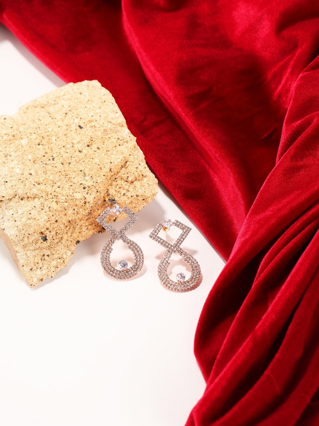 

KPOP Rose Gold-Plated Rhinestone Studded Contemporary Drop Earrings