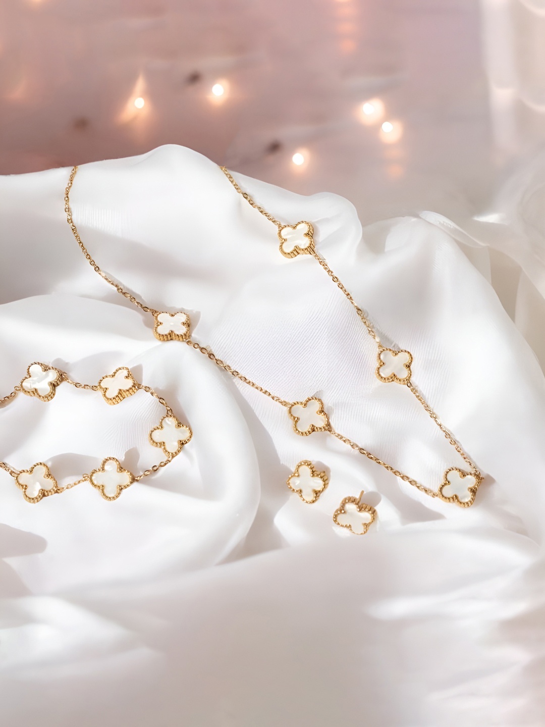 

Jewels Galaxy Gold-Plated Anti Tarnish Clover Jewellery Set