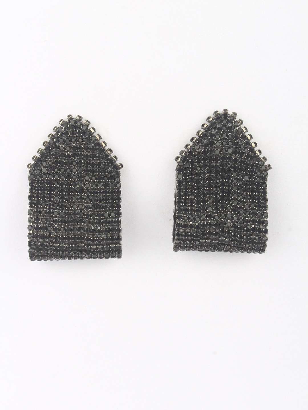 

KPOP Brass-Plated Contemporary Rhinestone Studded Earrings, Black
