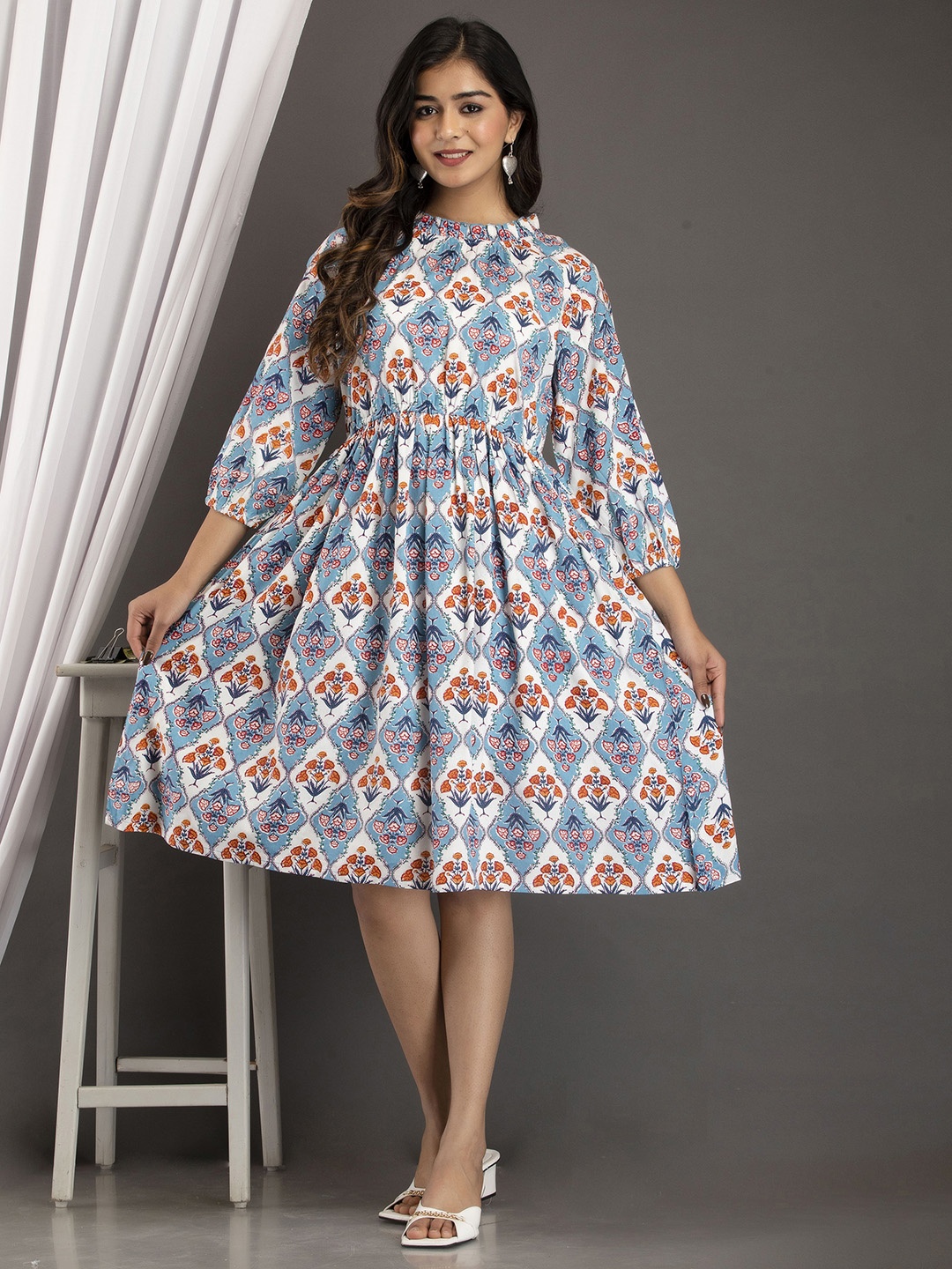 

A&K Printed Fit & Flare Ethnic Dresses, Blue