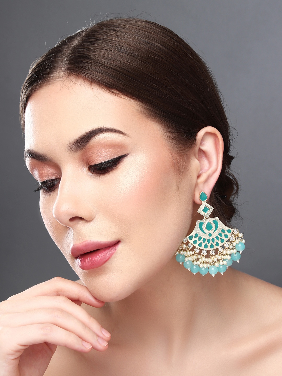 

Anvik Gold Plated Kundan Studded Contemporary Chandbalis, Blue