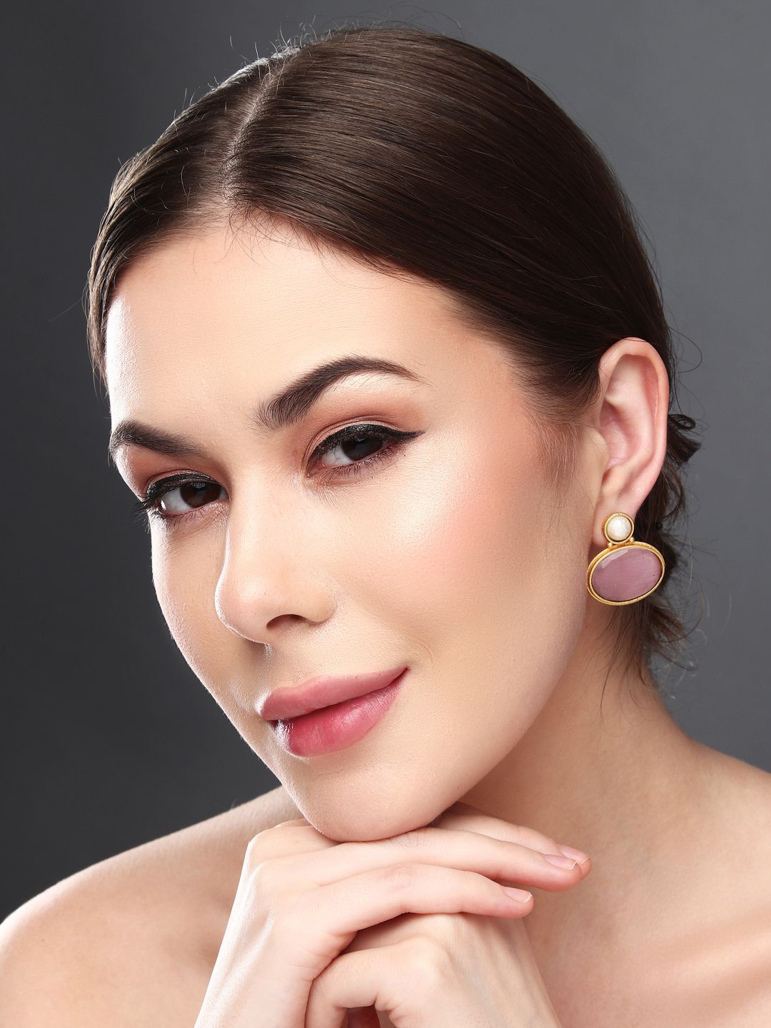 

Anvik Gold Plated Beaded Contemporary Studs, Pink