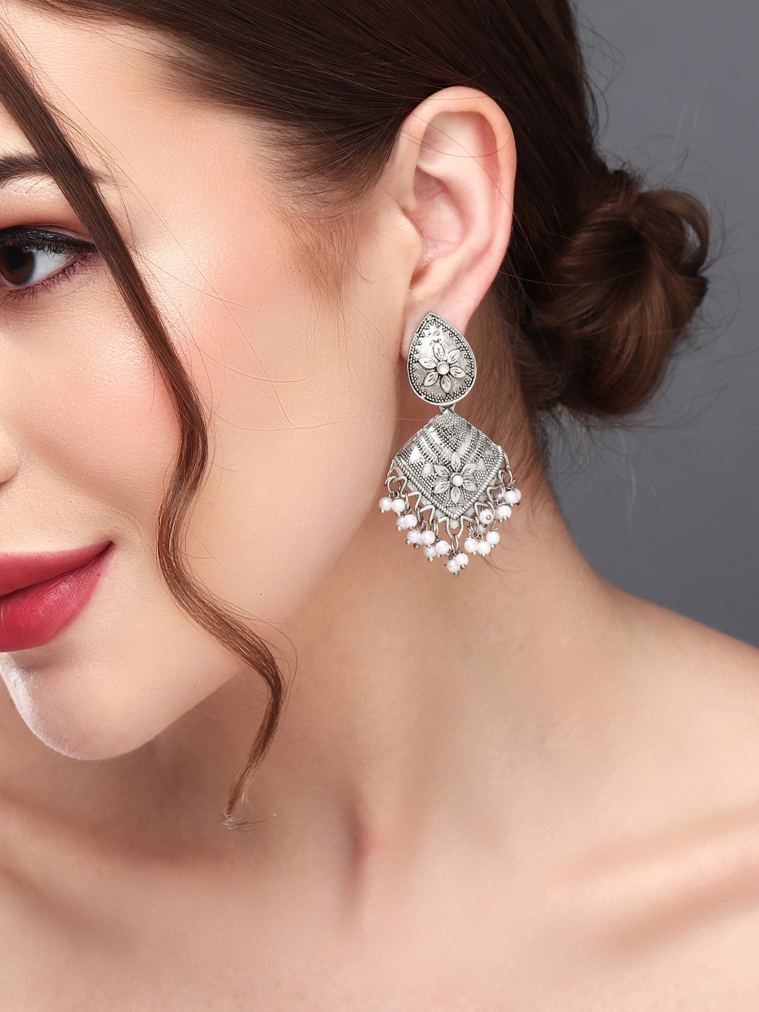 

Anvik Silver Plated Beaded Contemporary Drop Earrings